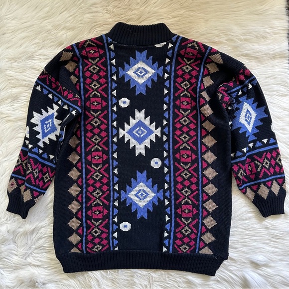 Vintage clifton place knit boho Aztec mock neck sweater - Picture 7 of 11